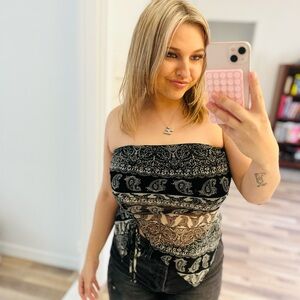 See You Monday Black and White Paisley Tube Top